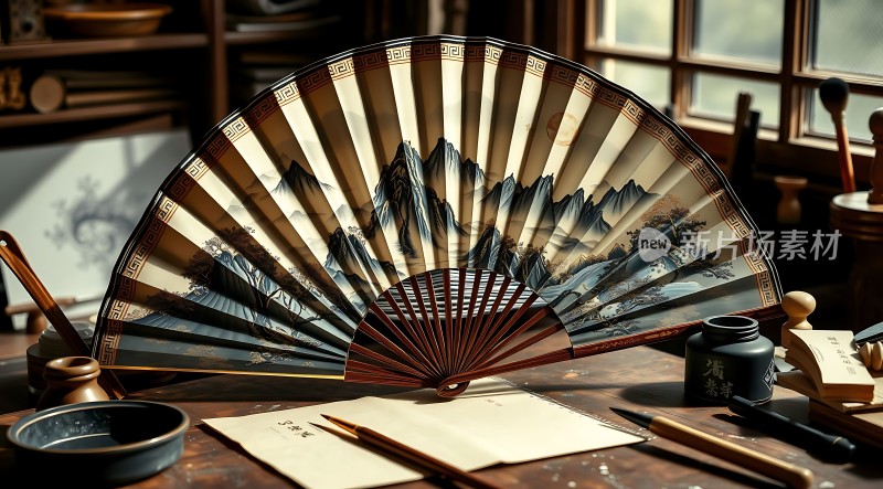 古风扇面墨香四溢