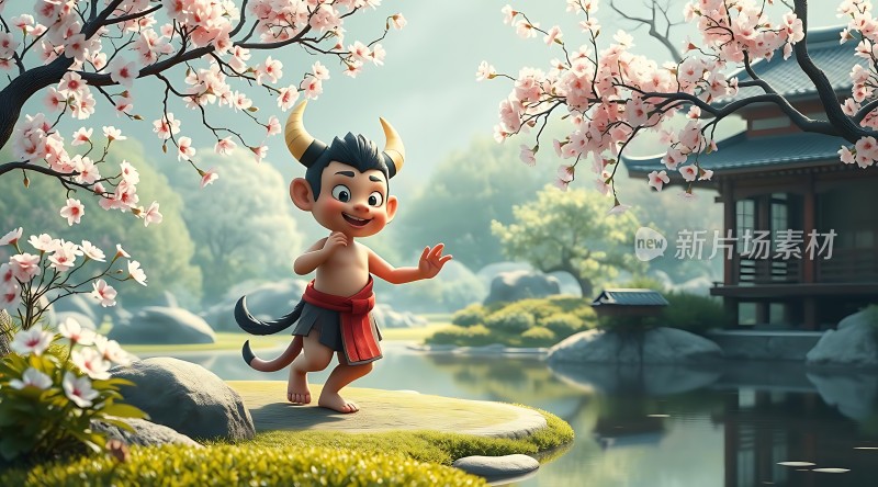 小妖精在樱花树下欢快起舞