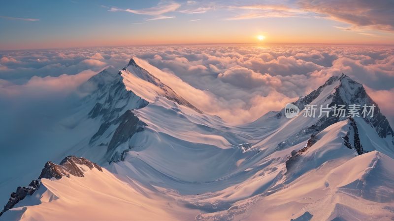 雪山 云海 日落