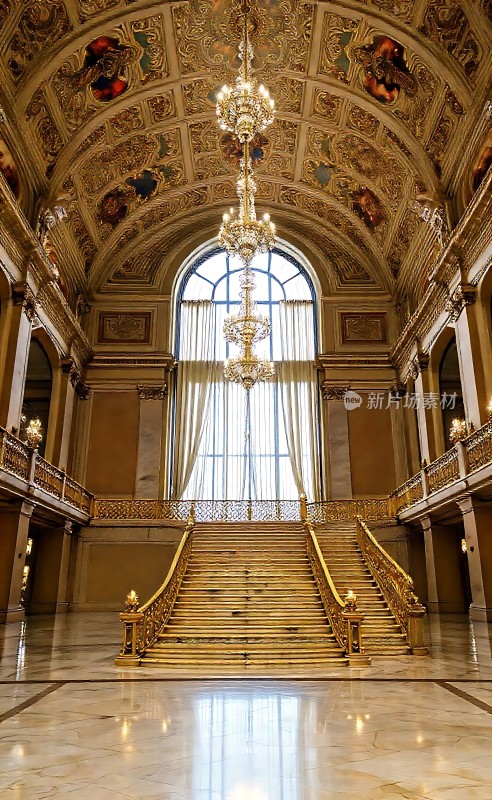 金色楼梯与华丽吊灯
