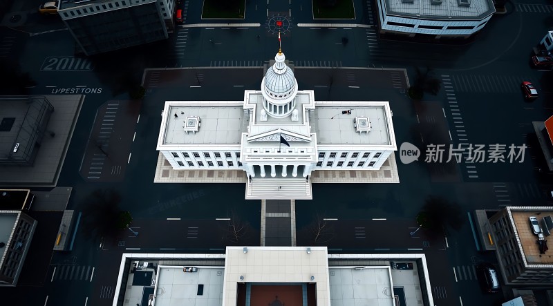 俯瞰城市中心宏伟建筑映入眼帘