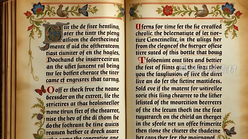 中世纪手稿秘文古老文字与精美插图