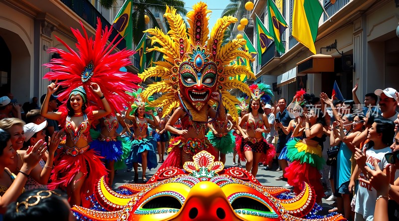 狂欢节上的华丽面具和舞者