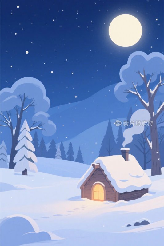 雪夜小屋插画