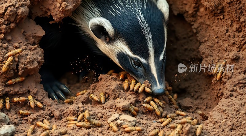 黑白相间动物探出头觅食