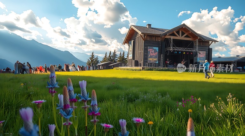 阳光草地上的音乐节