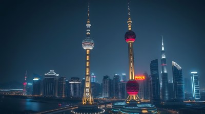 东方明珠与上海夜景 东方明珠与上海夜景