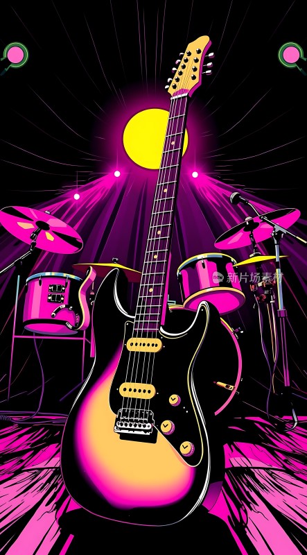 摇滚舞台上的电吉他与架子鼓