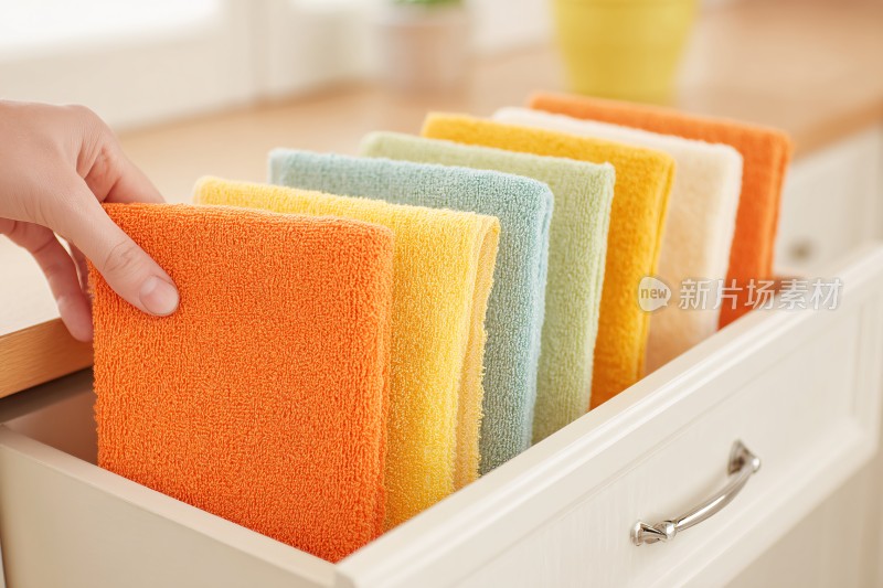 多彩毛巾收纳于抽屉画面