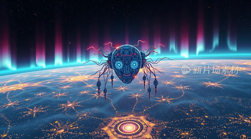 机械外星生物俯瞰地球