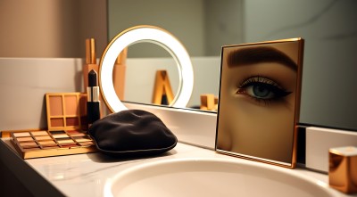 化妆台上的精致化妆品与镜子的组合 化妆台上的精致化妆品与镜子的组合