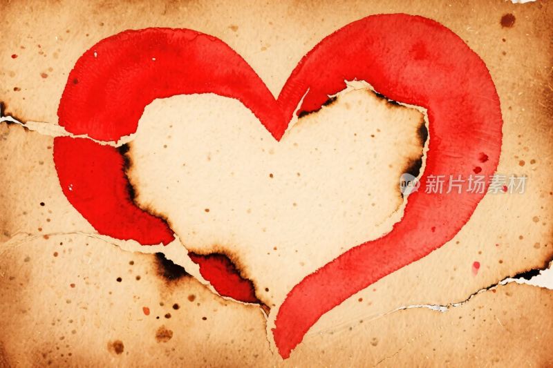 红色爱心破损纸张插画