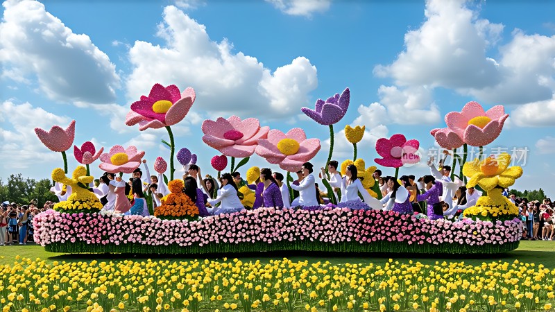 花海盛宴色彩缤纷的游行队伍