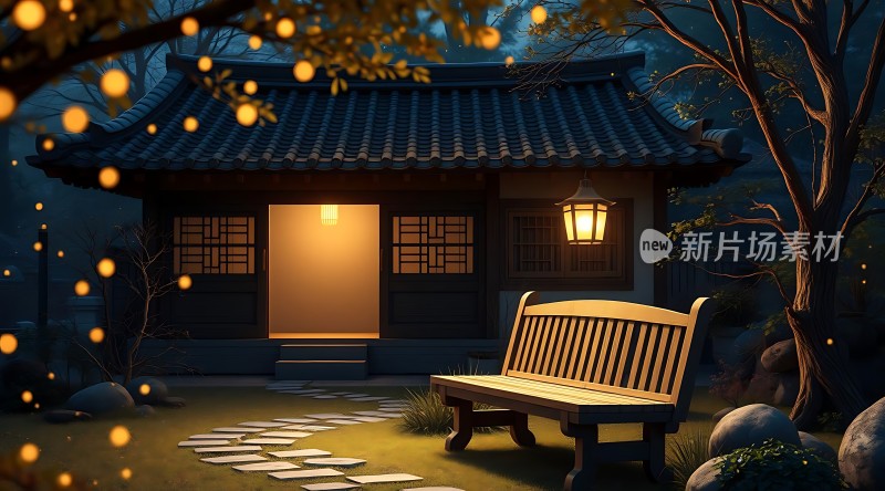 古宅夜色下的温馨小院