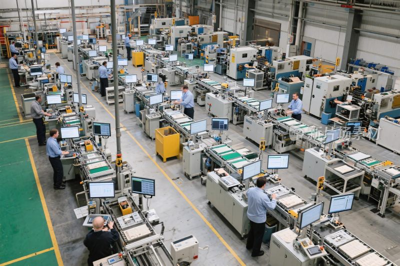 工厂内工人操作机器场景