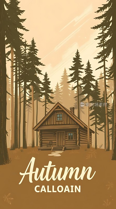 秋日小木屋森林秘境