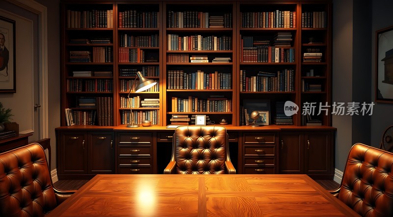 书房一角书桌椅与书架