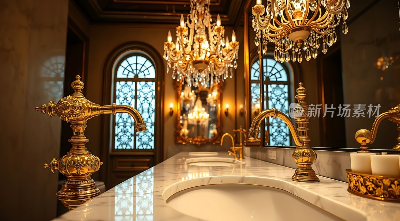 金色浴室奢华大镜面洗手台