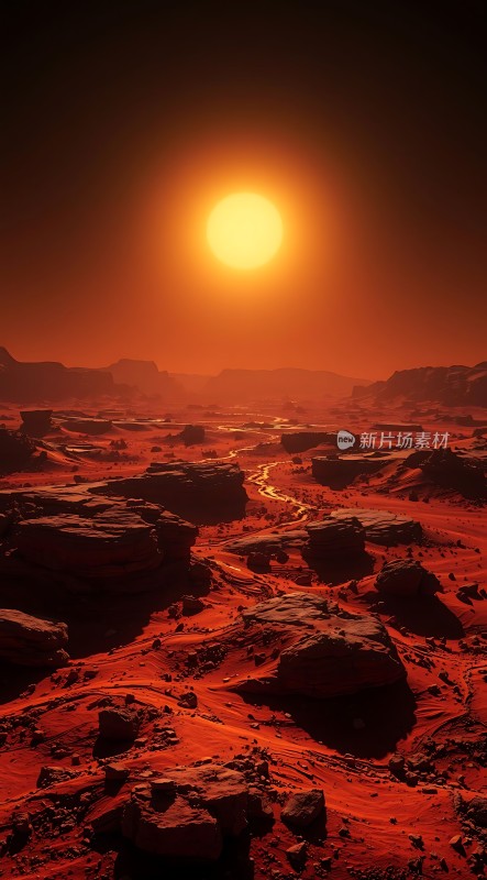 红色星球上的日落奇景