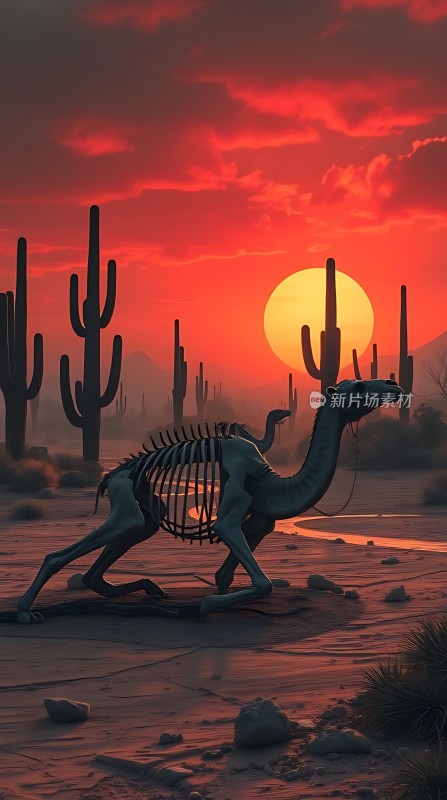 沙漠驼影日落图