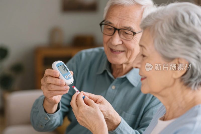老人测量血糖场景
