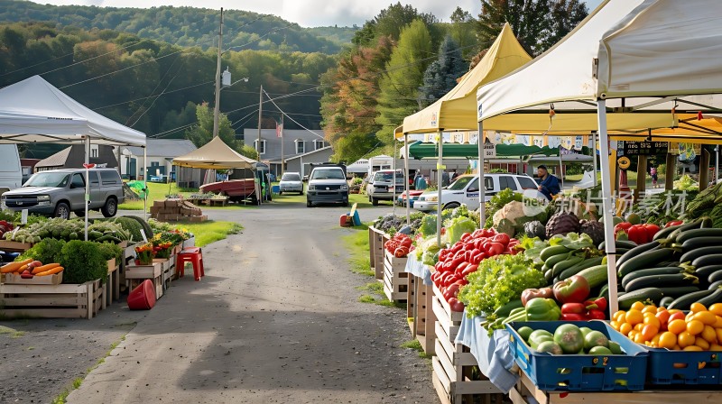 乡村集市新鲜蔬果琳琅满目