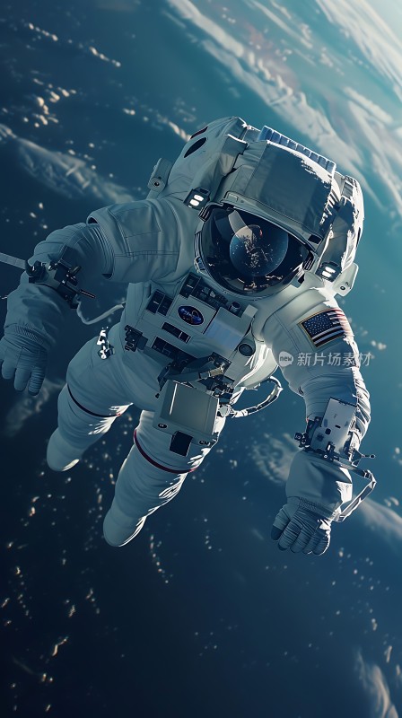 太空漫步宇航员在地球轨道上自由漂浮