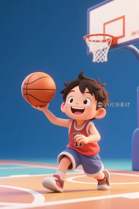 卡通男孩篮球运动