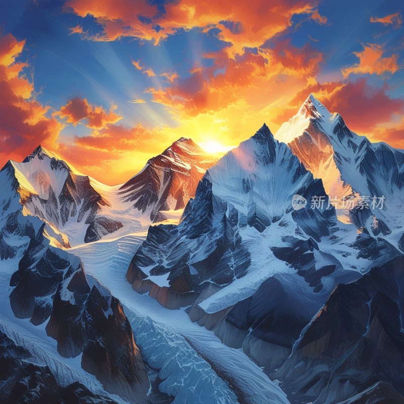 珠峰日落金山景