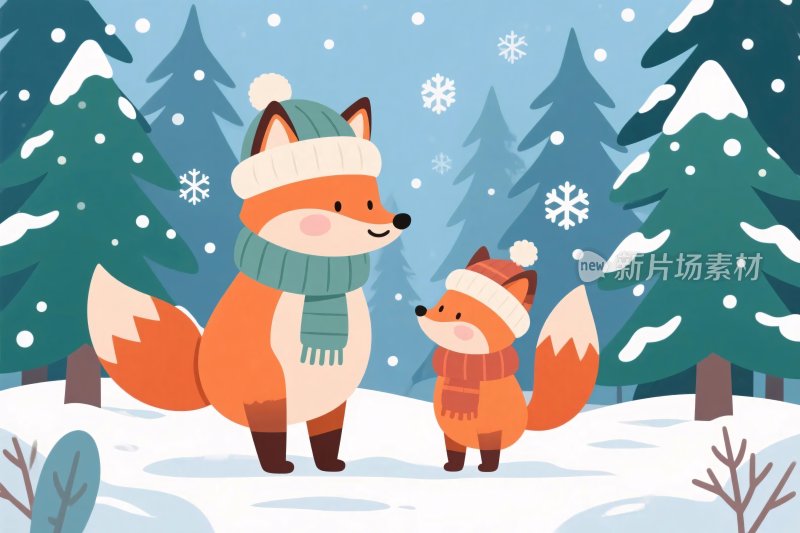 雪地狐狸插画