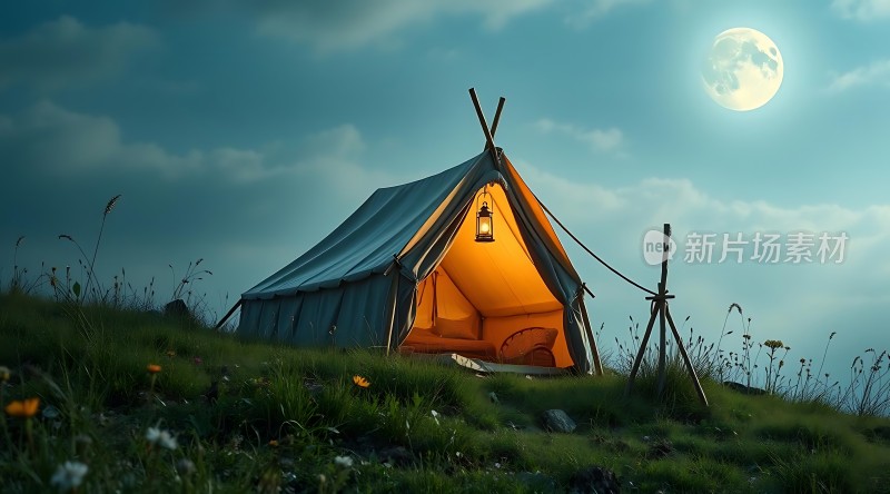 露营夜色下的温馨小屋