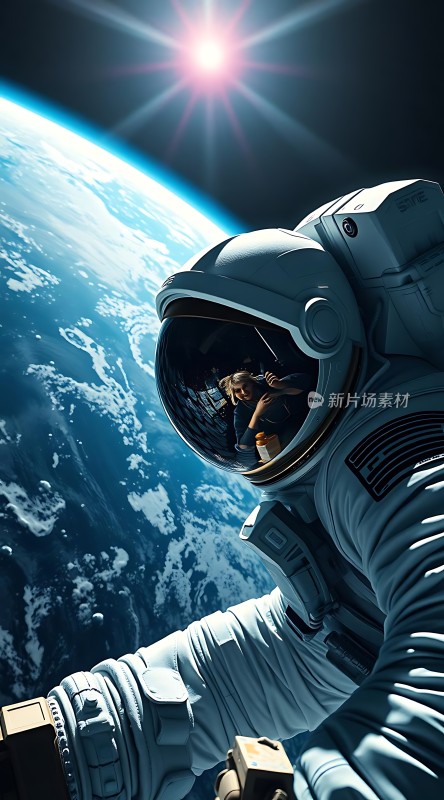 宇航员太空行走地球背景