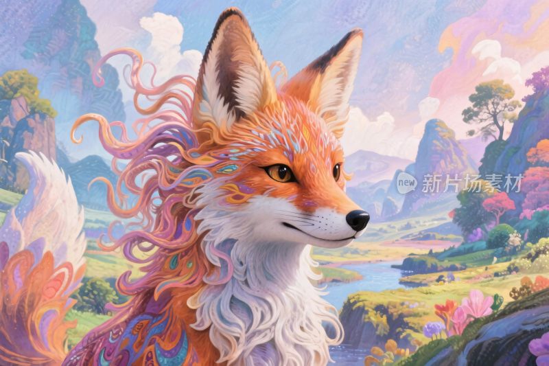 奇幻狐狸风景插画