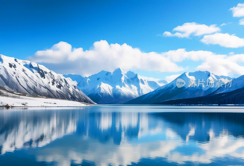 湖泊雪山自然风景