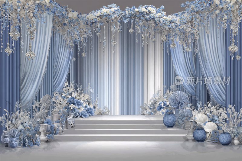 蓝白色系梦幻婚礼场景布置