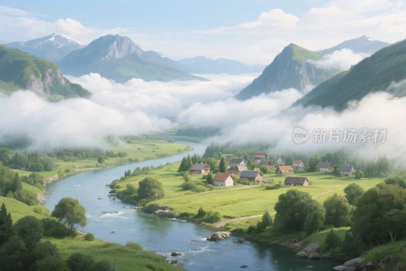 山水田园风景插画