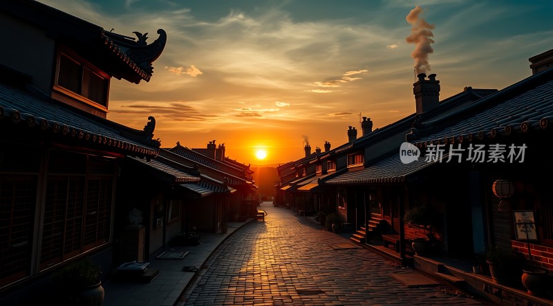 日落下的古街