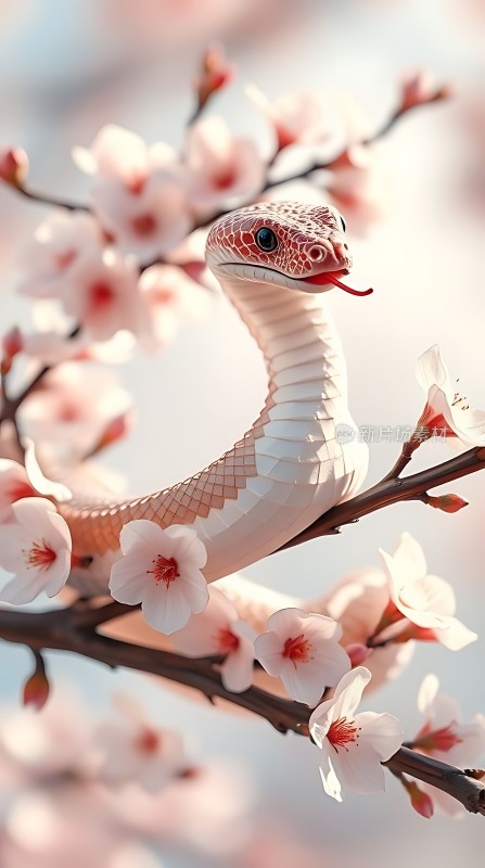 粉红蛇绕樱花枝头