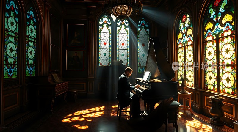 阳光下的钢琴演奏者