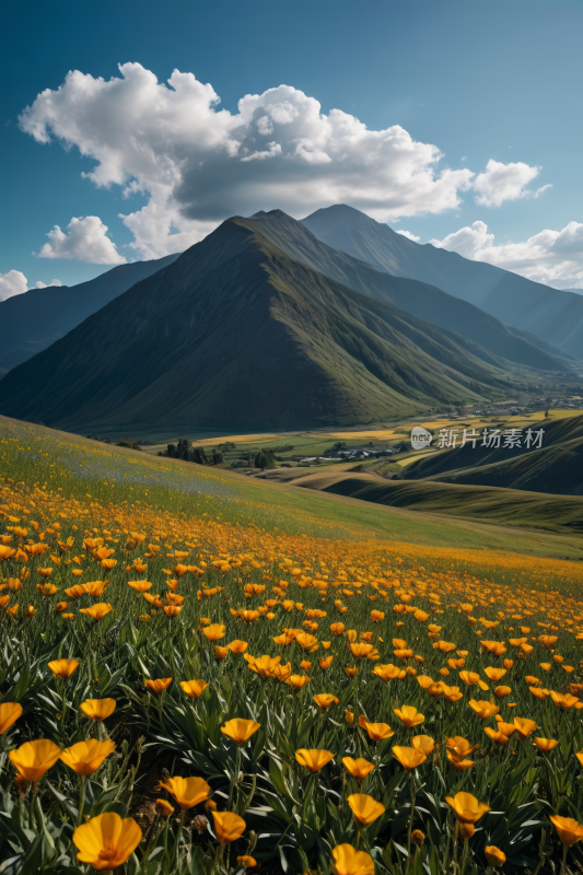 山和黄花田蓝天高清风景图片