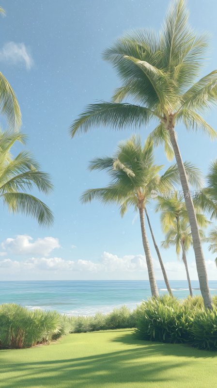 海边椰林风景插画