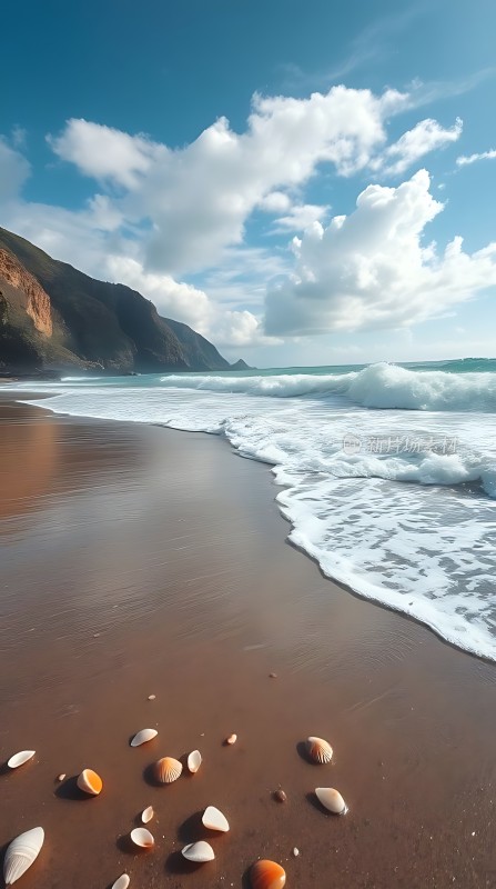 阳光下的贝壳沙滩