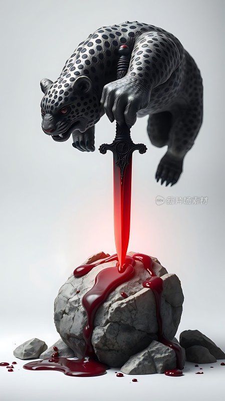 黑豹持剑刺破巨石