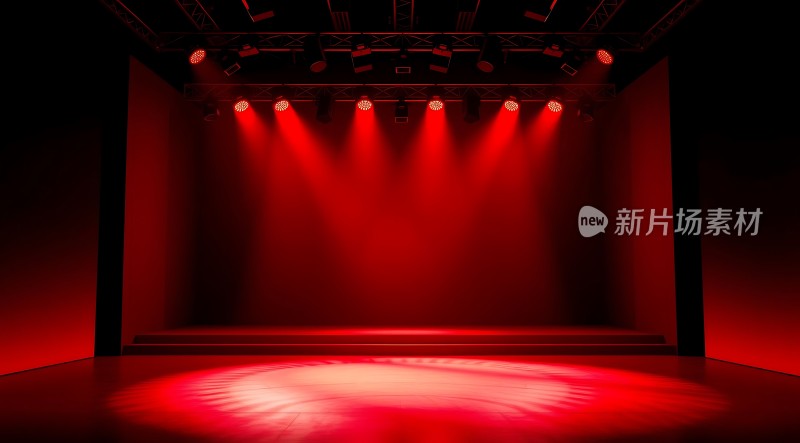 红色舞台灯光下的空旷剧场