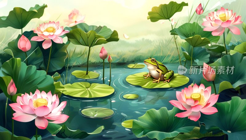 立夏青蛙荷叶荷花