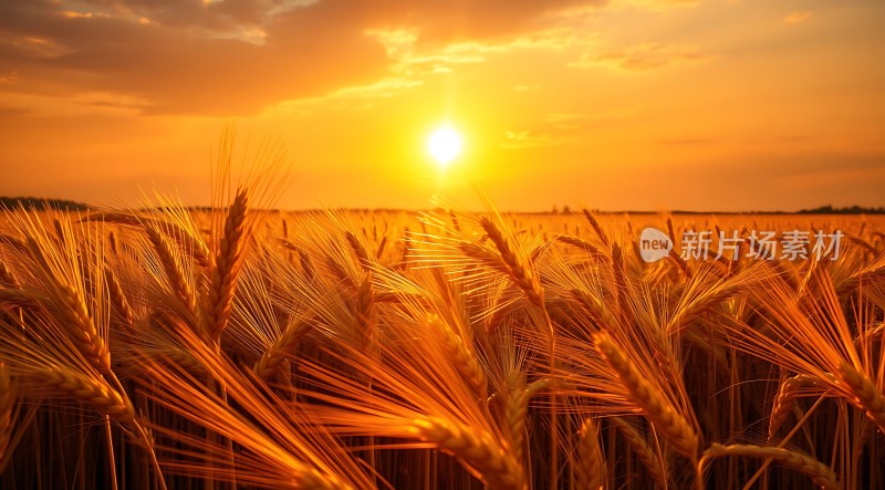 金色麦浪映夕阳