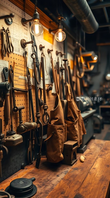 复古工坊工具与皮革的结合