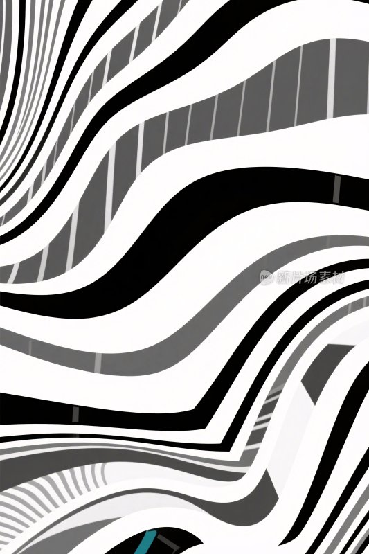 黑白波浪线条抽象插画