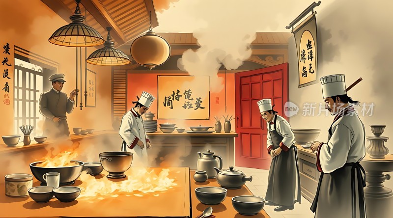 古风厨房烹饪场景