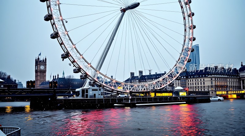 伦敦眼与泰晤士河夜景